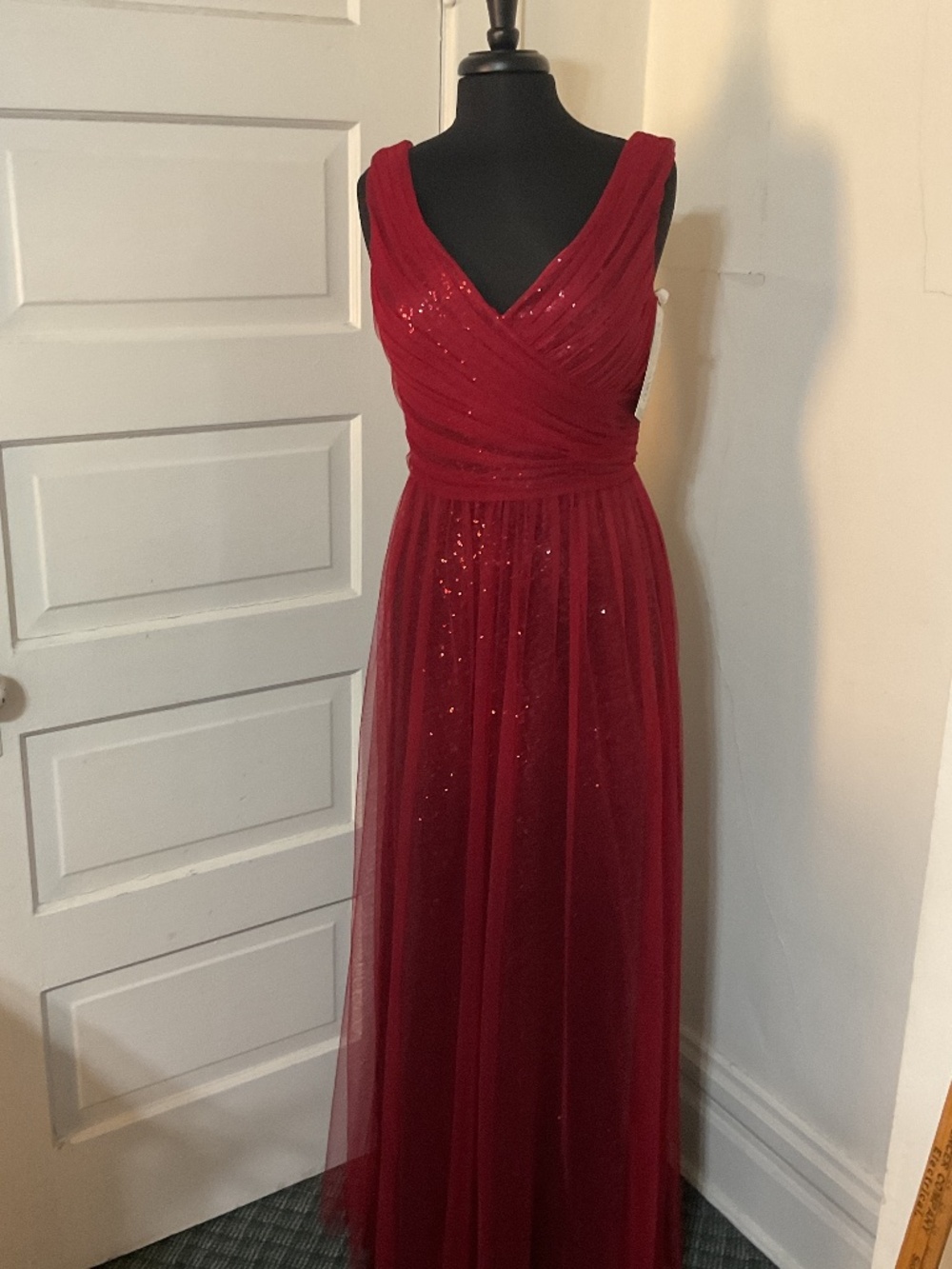 NWT CHRISTINA WU CLARET RED SEQUIN TULLE GOWN SIZE 12